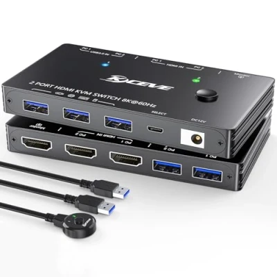 Image de Commutateur KVM HDMI 8K60Hz AOOCOO 2 ordinateurs 3 ports USB3.0 Télécommande incluse