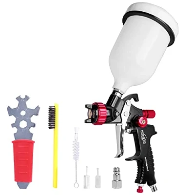 Image de HVLP Pistolet à peinture professionnel avec buse de 1,3 mm et gobelet en plastique 600 ml, système pulvérisation fin pour voiture (1,3 mm)