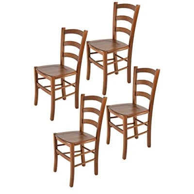 Image de t m c s Tommychairs Set 4 chaises Venice pour Cuisine, Bar et Salle à Manger, Robuste Structure en Bois de hêtre peindré Couleur Noyer Clair Assise