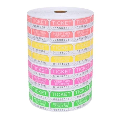 Image de L LIKED Assortiment de 8000 tickets tombola doubles 2000 par rouleau 50/50 (rose fluo, vert, rouge, jaune)