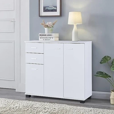 Image de [en.casa] Commode Armoire Basse Buffet Meuble de Rangement Polyvalent pour Entrée Salon Chambre Panneau Particules 76 x 80 28 cm Blanc