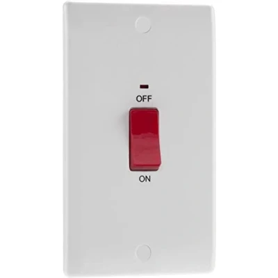 Image de BG Electrical Grande unité de commande cuisinière avec indicateur d&#039;alimentation LED, double plaque, pôle, bord rond, série Nexus 800, blanc moulé, 45 A, 872