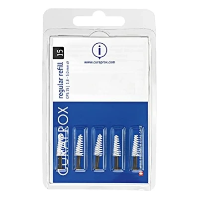 Image de Curaprox Brossettes Interdentaires CPS 15 regular, Refill, 5 pièces, noir, conique, 1.8 mm diamètre, efficacité, pack de recharge, sans support