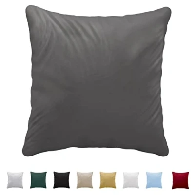 Image de Twinzen Taie Oreiller 40x40 cm 100% Coton Jersey (150 g/m²) Anthracite avec Fermeture Éclair d&#039;oreiller 40 x Housse Coussin Certifiée Oeko Tex Doux et Respirant
