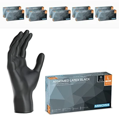 Image de ARNOMED gants jetables en latex à usage unique L, 1000 pièces, noir, non poudrés, noir jetable, jetable unique, disponibles tailles S, M, L &amp; XL