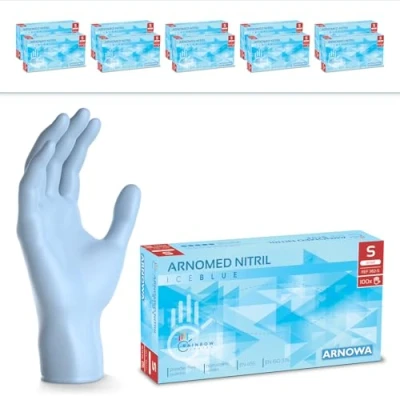 Image de ARNOMED gants jetables bleu clair, nitrile taille S, 1000 pcs gant jetable (10 boîtes), en non poudrés &amp; sans latex, cuisine, a usage unique XS, M, L XL