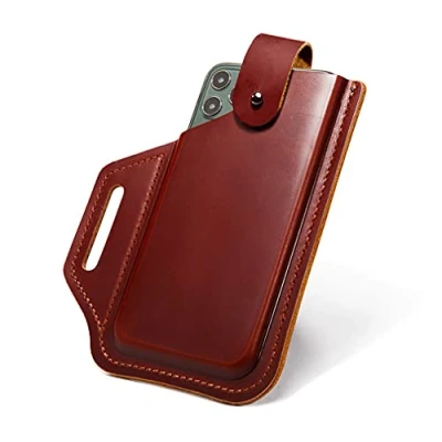 Image de Coque de Téléphone en Cuir Rétro, Hommes Étui Ceinture avec Boucle Ceinture, Sac Taille Universel pour iPhone 12 Pro/12/11 Pro Max/Xs Max/Xr/7/8 Plus, Pochette Winered