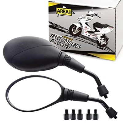 Image de Area1 Rétroviseurs Scooter Universel Retroviseur Latéral Homologué E, Certification CE (2xM8 Filetage à droite + 1xM8 gauche) compatible avec Sym Niu KSR