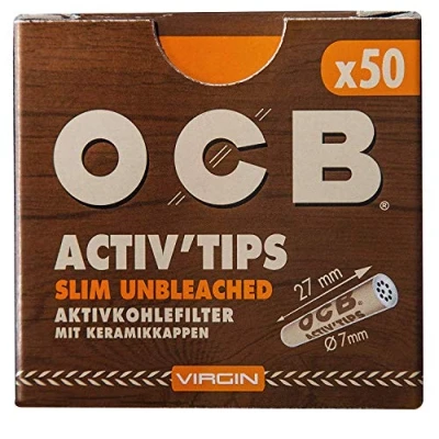 Image de OCB 18666 ActivTips Slim Unbleached Filtre à charbon actif vierge 7 mm avec capuchon en céramique, papier, 5 x 50 pièces) 250 pièces (1 pièce)
