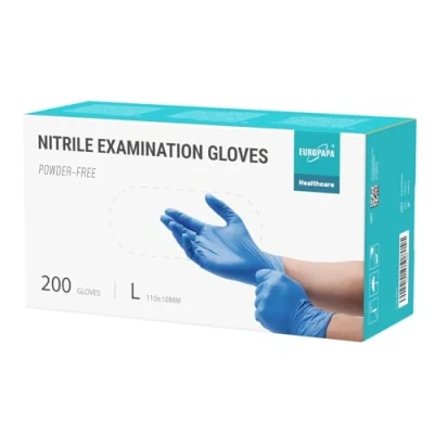 Image de EUROPAPA® Lot de 200 gants jetables en nitrile non poudrés EN455 EN374 Sans latex Tailles S, M, L et XL (L, Bleu océan)
