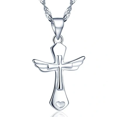 Image de Unendlich U Classique Fille/Femme Ailes d&#039;anges Croix Collier Pendentif en 925 Argent (Avec Sac Cadeau)