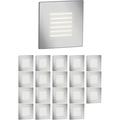 Image de ledscom.de 20 pièces Lumière d&#039;escalier LED/lampe murale encastrée FEX pour l&#039;intérieur et l&#039;extérieur, grille, carrée, inox, 85 x 85mm, blanc chaud