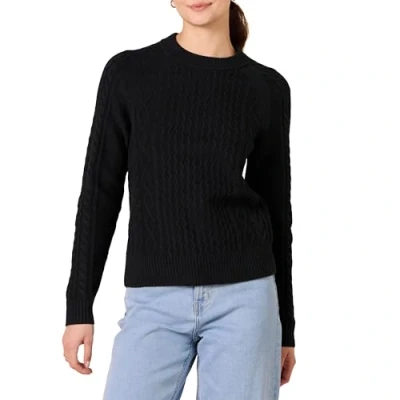 Image de Amazon Essentials Pull Over en Maille Torsadée Femme, Noir, XS