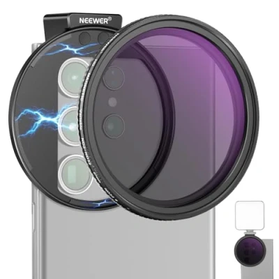 Image de NEEWER Kit Filtre Objectif Téléphone Variable ND2 ND32 à Clipser 67mm Clip avec Anneau Adaptateur Magnétique ND HD pour iPhone 16 15 Pro Max 14 13 Galaxy S22 S23 S24 Ultra