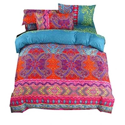 Image de Parure de lit Boheme Exotique Style Ethnique Mandala Linge Microfiber Housse Couette Taies d&#039;oreiller Drap (Rouge Vert, 220x240cm)
