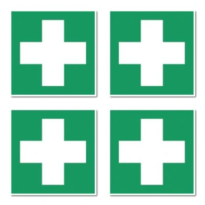 Image de Lot de 4 autocollants premiers secours E003 DIN EN ISO 7010/ASR A1.3 7,5 cm