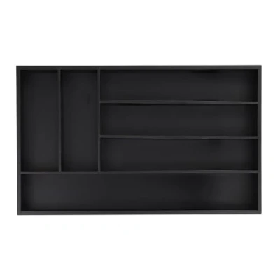 Image de Relaxdays Bac à couverts, 6 compartiments, H x L P : 5 43 30,5 cm, organiseur tiroirs, range couverts bambou, noir