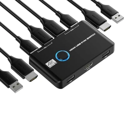 Image de Jancane KVM Commutateur HDMI 4K 60Hz 2PC 1 moniteur, 2 ports Box USB Commutateurs pour ordinateurs partager clavier, souris, imprimante et un moniteur HD
