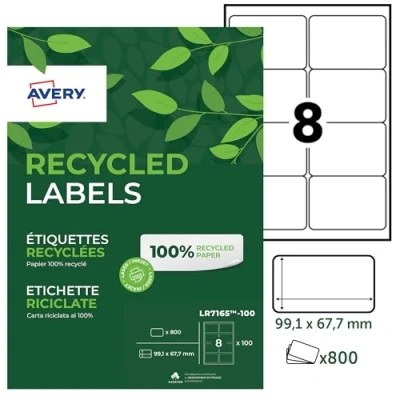Image de AVERY Zweckform LR7165 100 Étiquettes recyclées (99,1 x 67,7 mm, 800 étiquettes verticales sur feuilles, autocollantes, imprimables, papier mat, motif ange bleu) blanc naturel