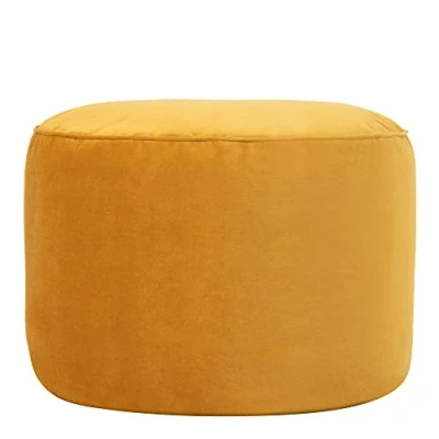 Image de Icon Pouf Rond, Milano, Jaune, Velours, Repose Pieds, Tabouret Pouf, Salon, Chambre