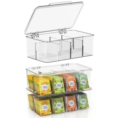 Image de KICHLY (Paquet De 3 Rangement Frigo Organisateurs Cuisine Placards Cusiine A Façade Ouverte Et Empilable Pour Armoires, Comptoirs, Salles Bains (Transparent)