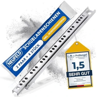 Image de NEUFELD® glissières de tiroir, 310 mm, rainure 17 mm (avec matériel montage), système rails tiroirs, pour tiroirs