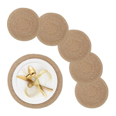 Image de Relaxdays Set de Table (à Manger), 6 Dessous au Design Rond, napperon en eichhornia, diamètre : 37 cm, Nature