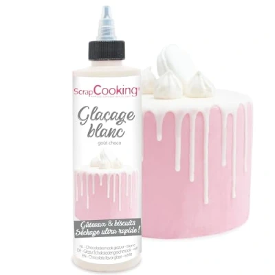 Image de ScrapCooking Glaçage Blanc Prêt à l’Emploi 130g Goût Chocolaté &amp; Séchage Rapide Pour Pâtisseries, Éclairs, Gâteaux, Biscuits, Desserts, Dripcake Cake Design 4703