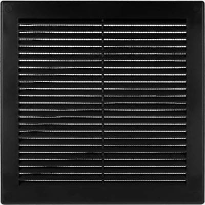 Image de Vent Systems Grille d&#039;aération en plastique noir de 20,3 x cm (dimensions l&#039;ouverture) carrée plate Moustiquaire CVC 25,4 totales)