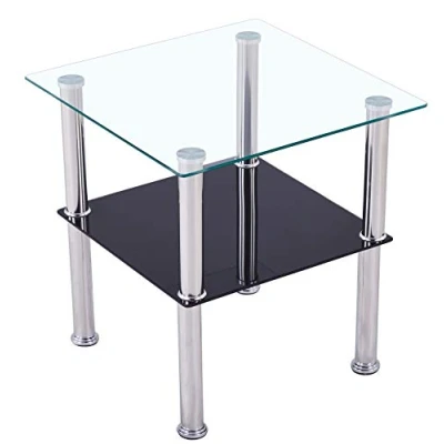 Image de Euro Tische Table Basse en Verre avec de sécurité et Coupe à facettes Parfaitement adaptée comme d&#039;appoint/Table Salon 40 x 47 cm (Carré, Noir)
