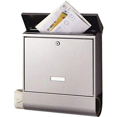 Image de BURG WÄCHTER Boîte aux Lettres avec Porte Journaux et Étiquette, Format de Fente : A4, Norme UE EN 13724, 2 Clés Incluses, Acier Inoxydable, Seculine 2500 Ni