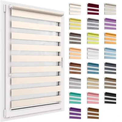 Image de Store Double sans Percer, 60x150 cm Taille du Tissu, Duo Rollo Klemmfix, Translucide Et Obscurcissant, Day&amp;Night, À Enroulement Protection Solaire pour Fenêtres &amp; Portes