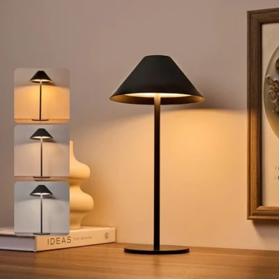Image de Bojim Lampe de Table Sans Fil Rechargeable, IP54 Bureau LED Dimmable Noir En, 3 Modes Couleur, Contrôle Tactile 3W 240LM à Poser pour Exterieur, Chambre, Restaurant