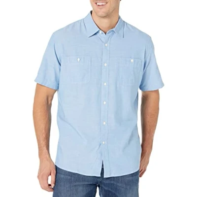 Image de Amazon Essentials Chemise en Chambray à Manches Courtes et Coupe Classique Homme, Bleu Clair, XL