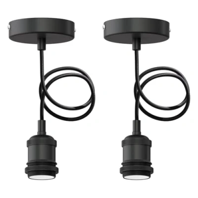 Image de ledscom.de 2 pièces Suspension/lampe à suspendre RETRA, câble textile, noir mat, 1x E27 max. 60W