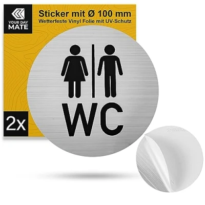 Image de Set d&#039;autocollants &quot;WC Femmes Hommes&quot;, 2 pcs, Ø 100 mm, Design 1, film autocollant, autocollant pour toilettes l&#039;intérieur et l&#039;extérieur, panneau WC de