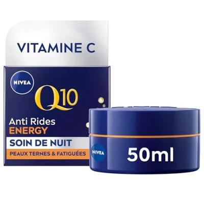 Image de NIVEA Q10 Energy Soin de Nuit Booster d&#039;éclat (1x50 ml), crème anti rides enrichie en pur &amp; Vitamine C, âge pour un teint éclatant, visage énergisante peaux ternes et fatiguées