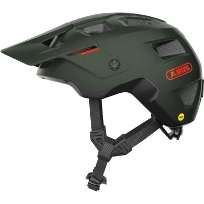 Image de ABUS MTB Helm MoDrop MIPS casque de vélo robuste avec protection contre les chocs pour VTT ajustement individuel unisexe vert foncé, taille M, M (54 58 cm)