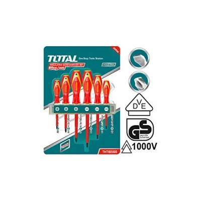 Image de TOTAL Jeu de 6 tournevis isolés 3 à tête plate et Phillips Poignée bimatière Certifié VDE Chrome Vanadium