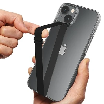 Image de Sinjimoru Reusable Stretching Phone Strap, Silicone Cell Grip Holder with Clip for iPhone Case Secure &amp; Slim Smart Hand. Sinji Loop 210, Noir
