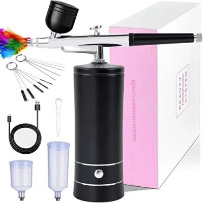 Image de Awsuc Kit aérographe sans Fil avec compresseur, Mini Pistolet Portable, Rechargeable pour Ongles, Peinture de modèle Noir