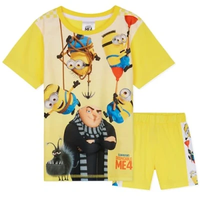Image de MINIONS Court Pyjama Garçon, 2 Pièces Pyjashort Été Set Cadeau Garçon (Jaune/Multicolore, 4 5 Ans)