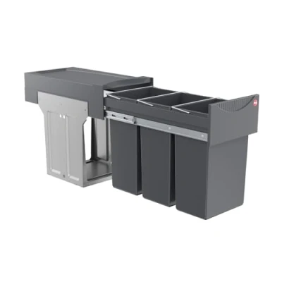 Image de Hailo Tandem 3666131 Poubelle encastrable pour armoires à partir de 30 cm Large 3 x 10 l, Extension complète sur Rails télescopiques, Anthracite