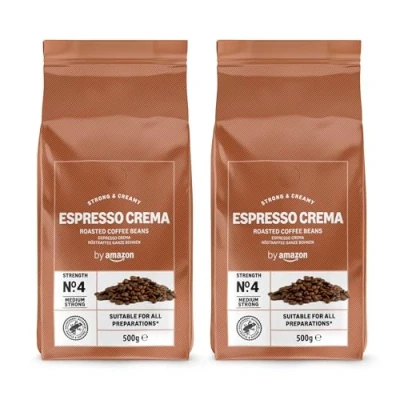 Image de by Amazon Café en Grains Espresso Crema, Torréfaction Moyenne, caféiné, 500g, lot de 2 Certifié Rainforest Alliance