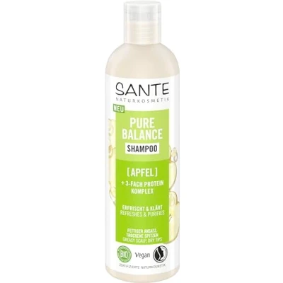 Image de SANTE Naturkosmetik Pure Balance Shampooing pomme bio + complexe triple protéine, shampoing végétalien pour cheveux propres et rafraîchis, hydrate intensément les secs, 250 ml