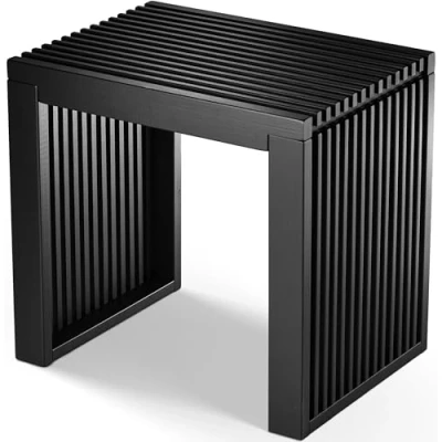 Image de BAM BOO BOX Bambou Banc en Bois 45 x 33 43 cm Meuble Salle De Bain Rangement D&#039;entrée Entree Meubles Salon (Noir)
