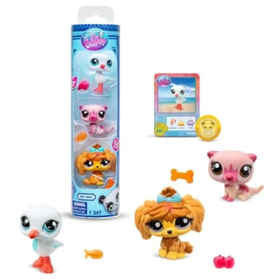 Image de Littlest Pet Shop Bandai BF00617 Country Pets Lot de 3 Animaux Compagnie, Accessoire, Carte Collector et Code virtuel, génération 7, Compagnie #43#118#111, Enfants 4 Ans +