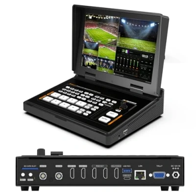 Image de AVMATRIX Shark S4 Plus Commutateur vidéo multi appareil photo 4CH SDI/HDMI in pour enregistrement avec écran 10,1&quot;/USB et carte SD, sorties Ethernet USB streaming en temps réel