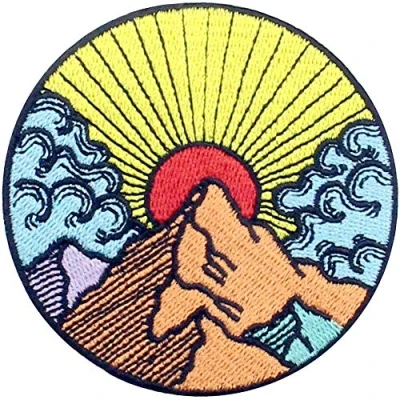 Image de Patch brodé en forme de Lever du soleil la montagne, Explorez l&#039;extérieur, à coudre ou coller avec fer repasser