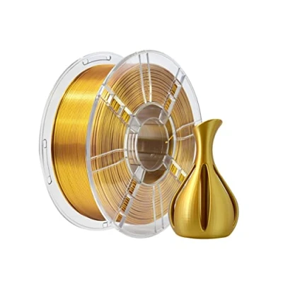 Image de PLA Plus (PLA+) Shiny Silk 3D Printer Filament 1,75 mm + Dimension Accuracy +/ 0,02 mm, Bobine de 1 kg (2,2 kg) pour imprimante FDM (Silk Gold)